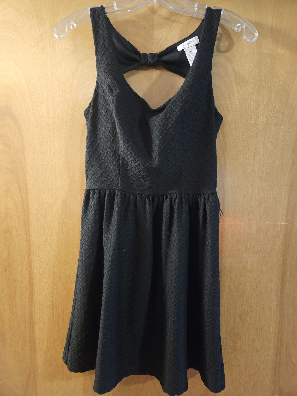 Candie's Black Textured Mini Dress with Bow Back Cutout